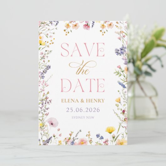 Invitation Mariage Fleur sauvage élégant Enregistrer la date (Debout devant)