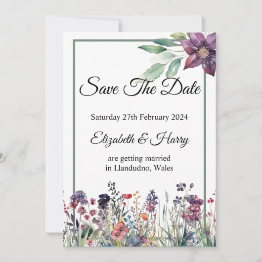 Invitation Mariage fleur sauvage Enregistrer La Date (Devant)