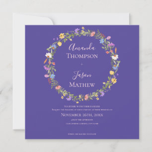 Invitation Mariage fleur sauvage Floral Bleu Et Violet