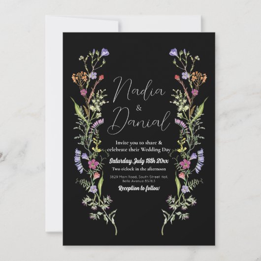 Invitation Mariage Fleur sauvage Floral Ditsy Imprimer Dark (Devant)