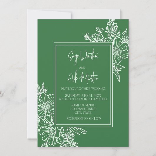Invitation Mariage fleur sauvage Floral Frame (Devant)