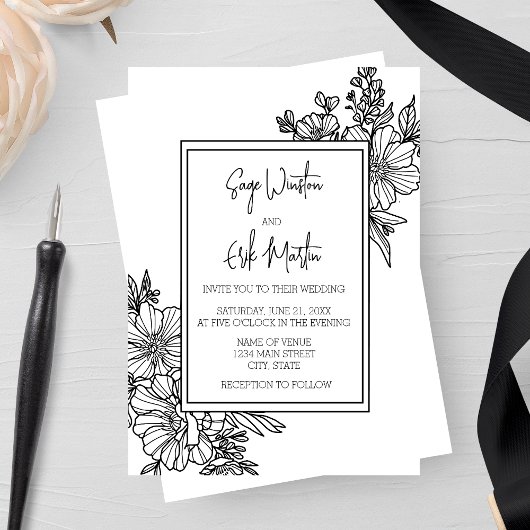 Invitation Mariage fleur sauvage Floral Frame