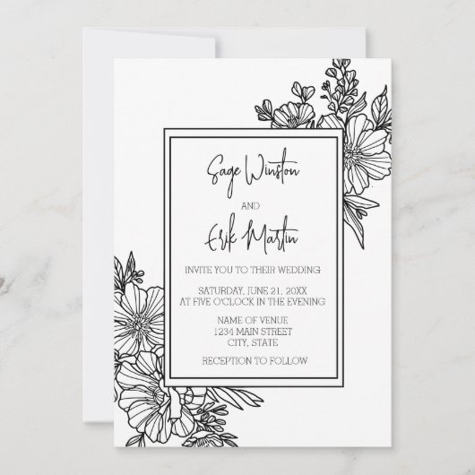 Invitation Mariage fleur sauvage Floral Frame (Devant)