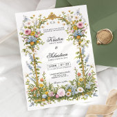 Invitation Mariage Fleur sauvage Gold Frame rose et bleu
