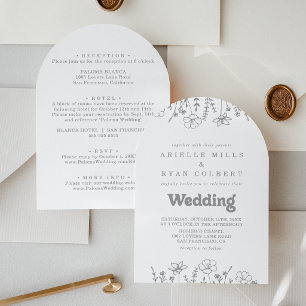 Invitation Mariage Fleur Sauvage Grise Assourdie Avant & Arri