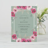 Invitation Mariage Fleur Sauvage Grise Fuchsia (Debout devant)