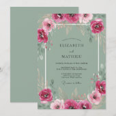 Invitation Mariage Fleur Sauvage Grise Fuchsia (Devant / Derrière)