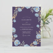 Invitation Mariage Fleur Sauvage Indigo Or (Debout devant)