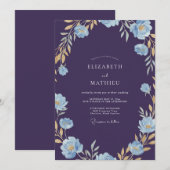 Invitation Mariage Fleur Sauvage Indigo Or (Devant / Derrière)