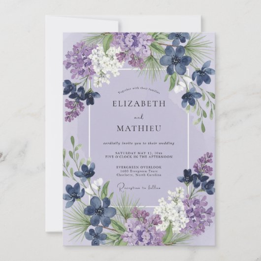 Invitation Mariage Fleur Sauvage Indigo Pervenche (Devant)