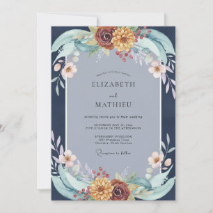 Invitation Mariage Fleur Sauvage Indigo Rouille