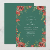 Invitation Mariage Fleur Sauvage Jade Rubis (Devant / Derrière)