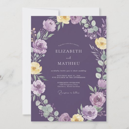 Invitation Mariage Fleur Sauvage Jaune Améthyste Céleste (Devant)