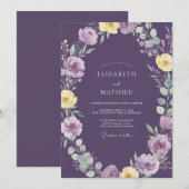 Invitation Mariage Fleur Sauvage Jaune Améthyste Céleste (Devant / Derrière)