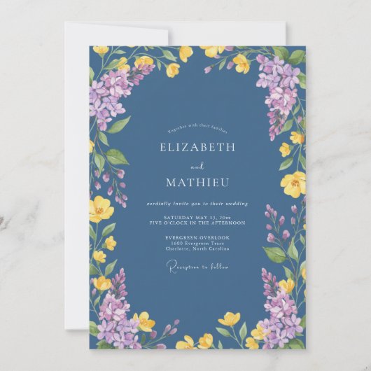 Invitation Mariage Fleur Sauvage Jaune Ardoise (Devant)