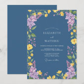 Invitation Mariage Fleur Sauvage Jaune Ardoise (Devant / Derrière)