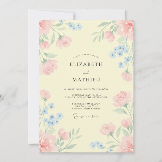 Invitation Mariage Fleur Sauvage Jaune Beurre (Devant)