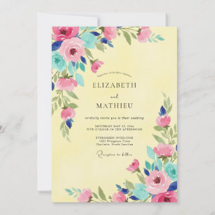Invitation Mariage Fleur Sauvage Jaune Beurre Rose
