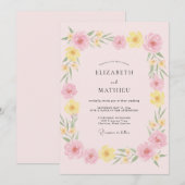 Invitation Mariage Fleur Sauvage Jaune Blush Doux (Devant / Derrière)