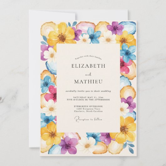Invitation Mariage Fleur Sauvage Jaune Clair (Devant)
