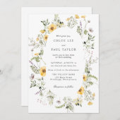 Invitation Mariage fleur sauvage Jaune élégant cadre (Devant / Derrière)