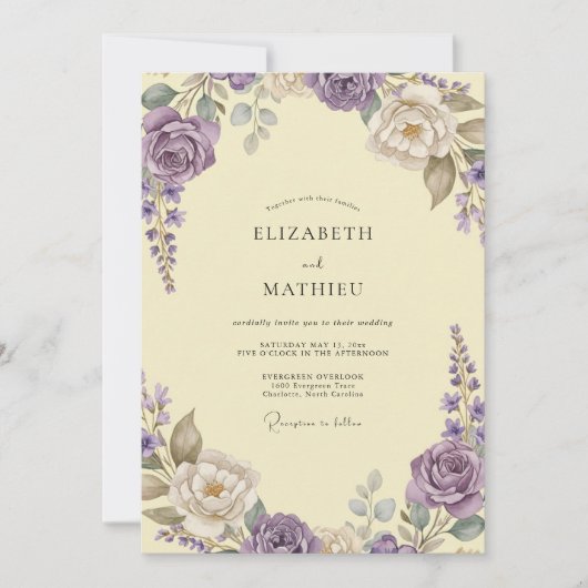 Invitation Mariage Fleur Sauvage Jaune Lilas (Devant)