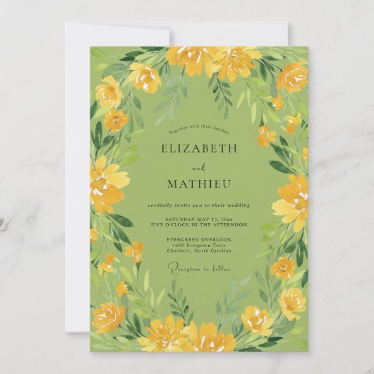 Invitation Mariage Fleur Sauvage Jaune Mousse (Devant)
