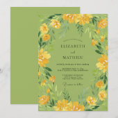 Invitation Mariage Fleur Sauvage Jaune Mousse (Devant / Derrière)