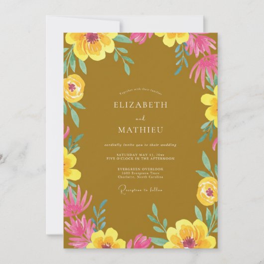 Invitation Mariage Fleur Sauvage Jaune Moutarde (Devant)