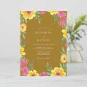 Invitation Mariage Fleur Sauvage Jaune Moutarde (Debout devant)