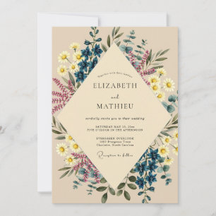 Invitation Mariage Fleur Sauvage Jaune Navy