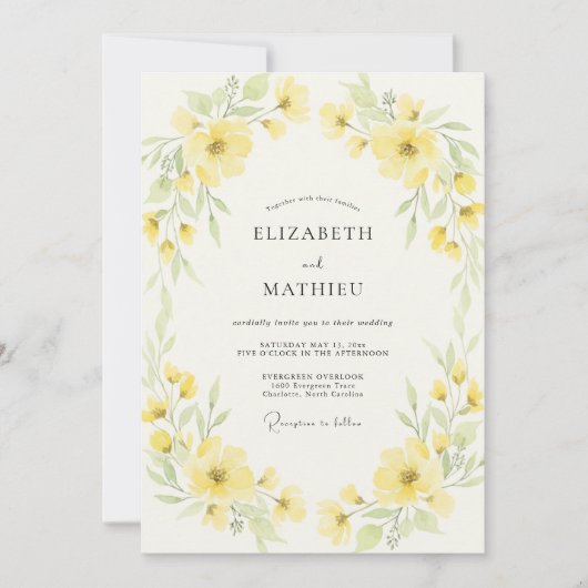 Invitation Mariage Fleur Sauvage Jaune Pâle (Devant)