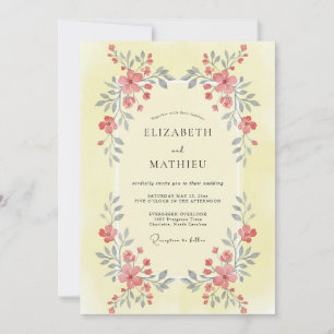 Invitation Mariage Fleur Sauvage Jaune Pétales Roses