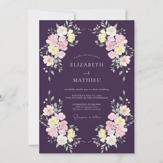 Invitation Mariage Fleur Sauvage Jaune Prune (Devant)