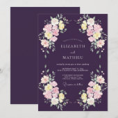 Invitation Mariage Fleur Sauvage Jaune Prune (Devant / Derrière)