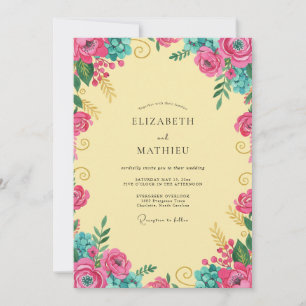 Invitation Mariage Fleur Sauvage Jaune Rose