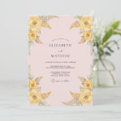 Invitation Mariage Fleur Sauvage Jaune Rosé (Debout devant)