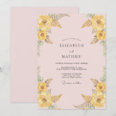 Invitation Mariage Fleur Sauvage Jaune Rosé (Devant / Derrière)