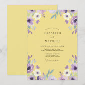 Invitation Mariage Fleur Sauvage Jaune Violet (Devant / Derrière)