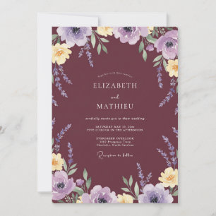 Invitation Mariage Fleur Sauvage Lavande Vin