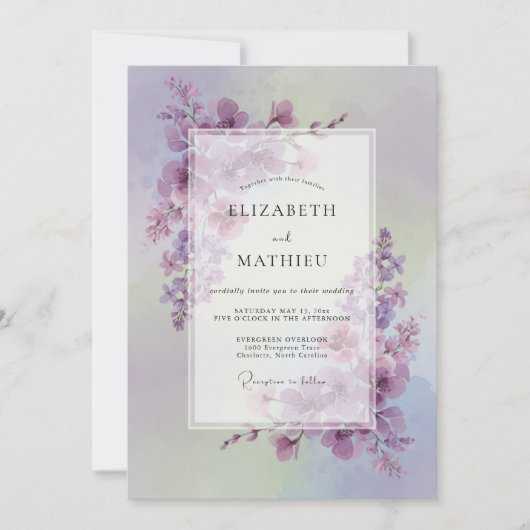 Invitation Mariage Fleur Sauvage Lilas (Devant)