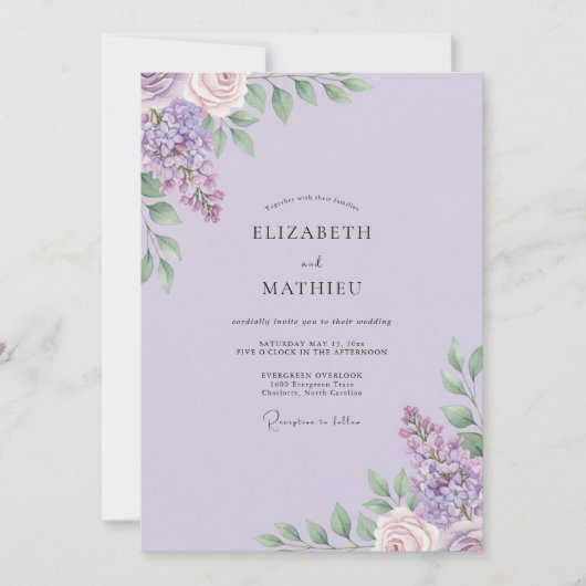 Invitation Mariage Fleur Sauvage Lilas Atténué (Devant)