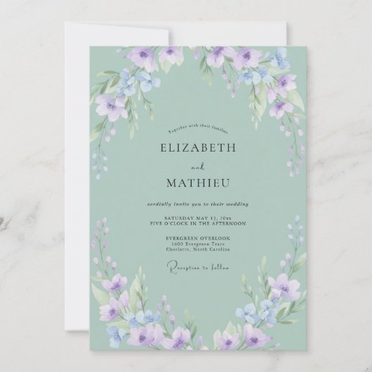 Invitation Mariage Fleur Sauvage Lilas Céladon (Devant)