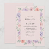Invitation Mariage Fleur Sauvage Lilas Corail (Devant / Derrière)