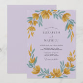 Invitation Mariage Fleur Sauvage Lilas Doré (Devant / Derrière)