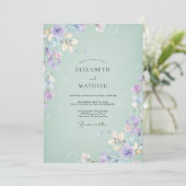 Invitation Mariage Fleur Sauvage Lilas Menthe (Debout devant)