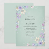 Invitation Mariage Fleur Sauvage Lilas Menthe (Devant / Derrière)