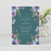 Invitation Mariage Fleur Sauvage Lilas Sarcelle (Debout devant)