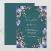 Invitation Mariage Fleur Sauvage Lilas Sarcelle (Devant / Derrière)