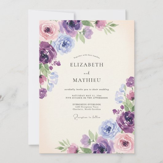 Invitation Mariage Fleur Sauvage Lilas Violet (Devant)